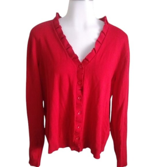 KENNETH COLE Red Sweater w/Ruffled Neckline - Picture 1 of 10